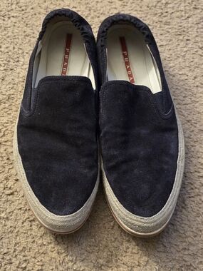 Prada Navy Suede Slip-On Loafers